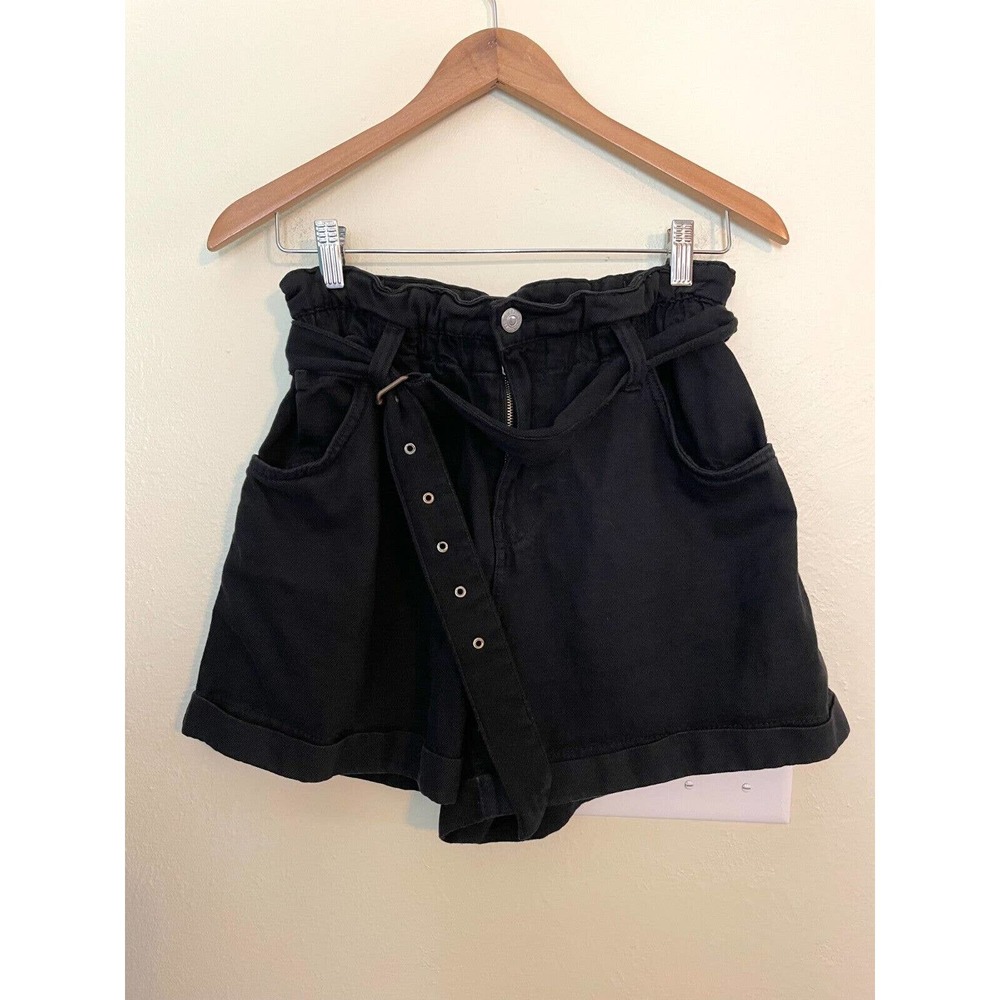 Bershka Shorts Women's US 6 Paperbag Black EUR 38 With Belt